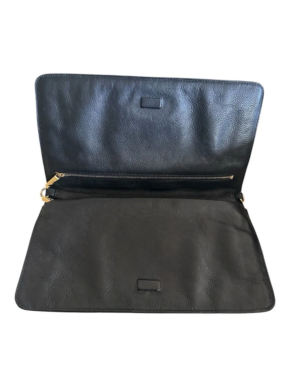 Tory Burch Bombe Reva Black Leather Logo Fold Over Clutch/Crossbody
